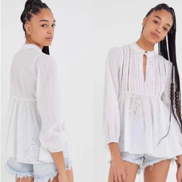 Urban Outfitters Eva White Balloon Sleeve Blouse M - Picture 1 of 10